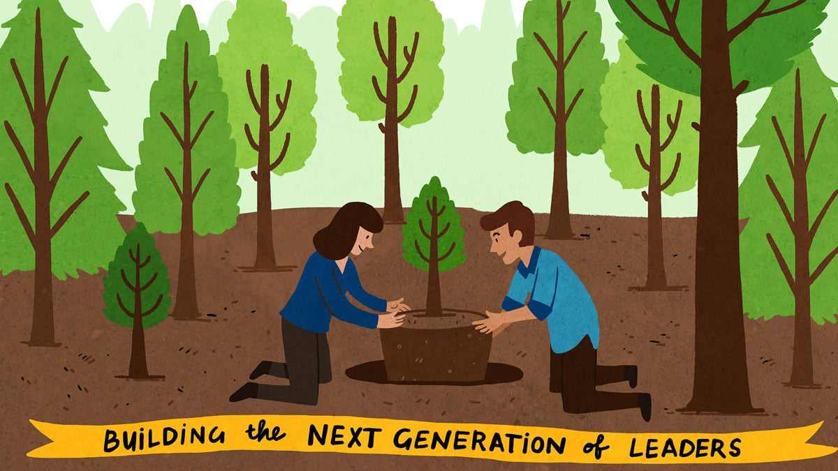 two people plant a tree in the west monroe animation