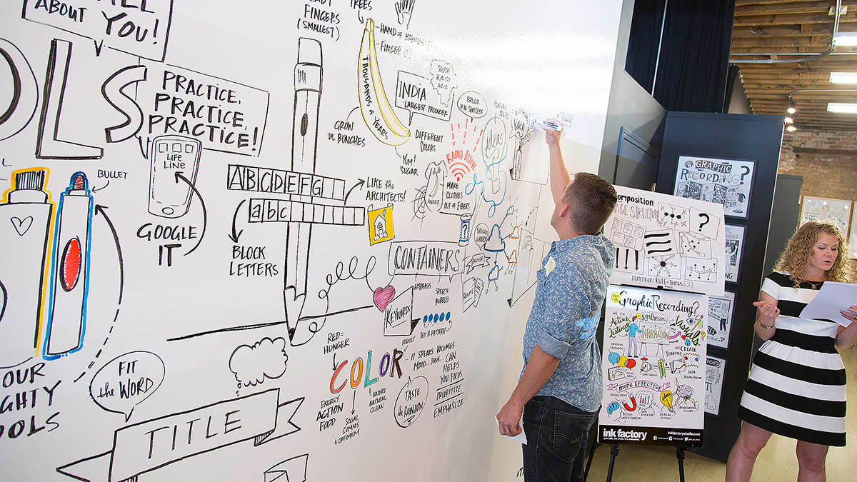 Ryan demonstrates graphic recording during the workshop
