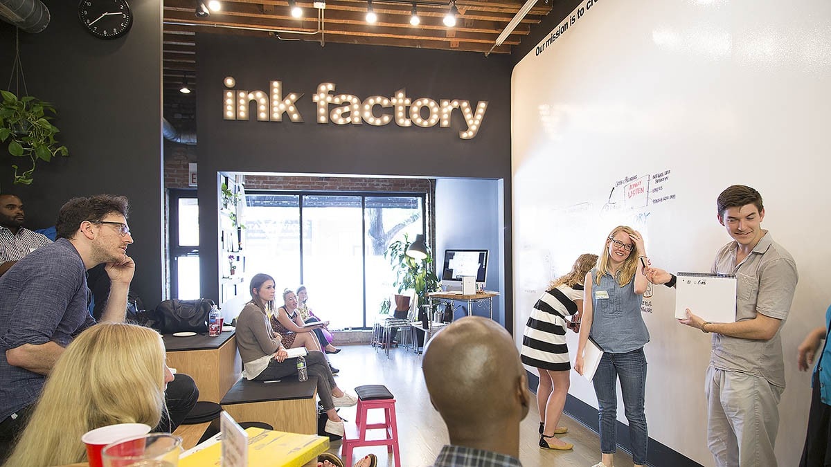 Ink Factory demonstrates visual note-taking on the whiteboard