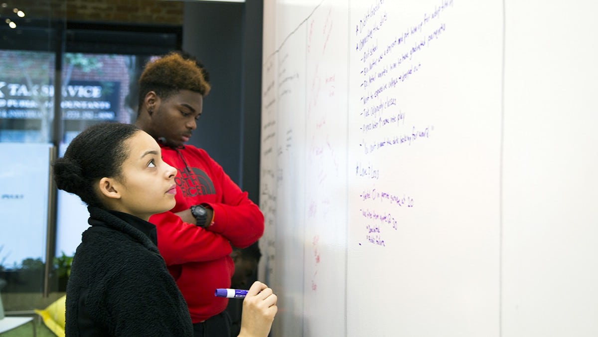 CIW YOU(th) students practice visual note-taking on the whiteboard