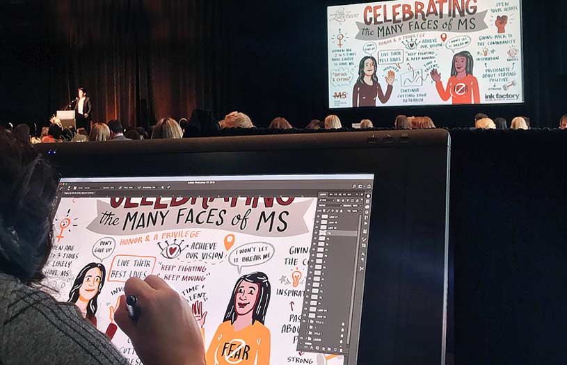 An Ink Factory artist uses a visual note-taking app and cintique tablet to create live visual notes