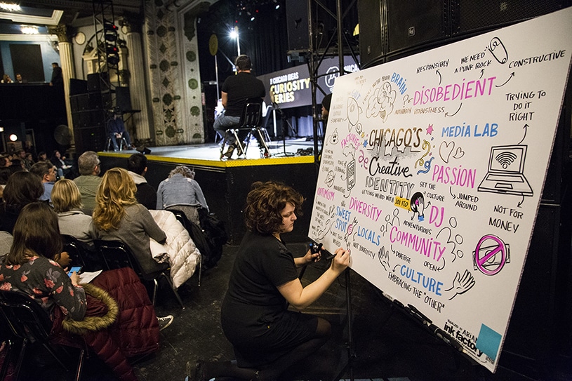 Live drawing during a Chicago Ideas event