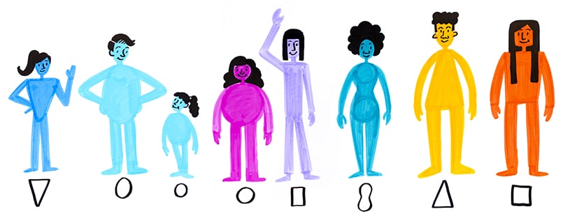 Different body types drawn according to shapes