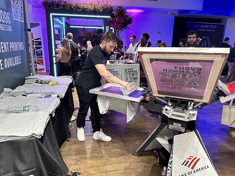 Live t-shirt printing at the event planner expo